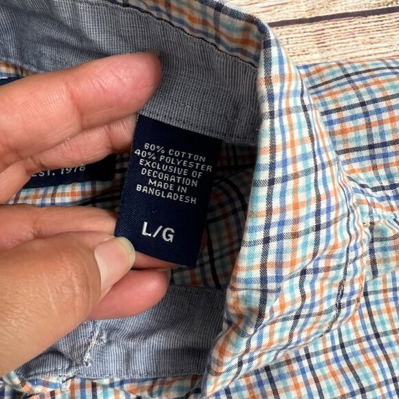 Chaps Men's Large Short Sleeve Button Down Shirt Plaid Easy Care Multicolor - Picture 10 of 10